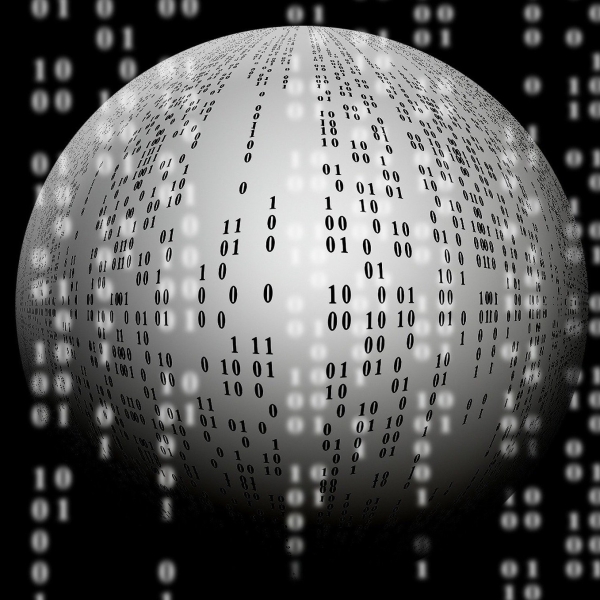 Illustration représentant un globe avec en premier plan une série de chiffres issue d'un code
